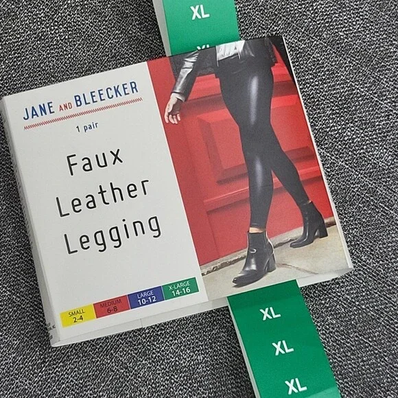Jane and Bleecker Womens Faux Leather Leggings Pull On Pants X-Large Size Black - Picture 7 of 9